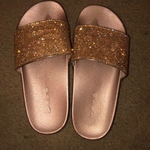 Bebe slides glitter rose gold